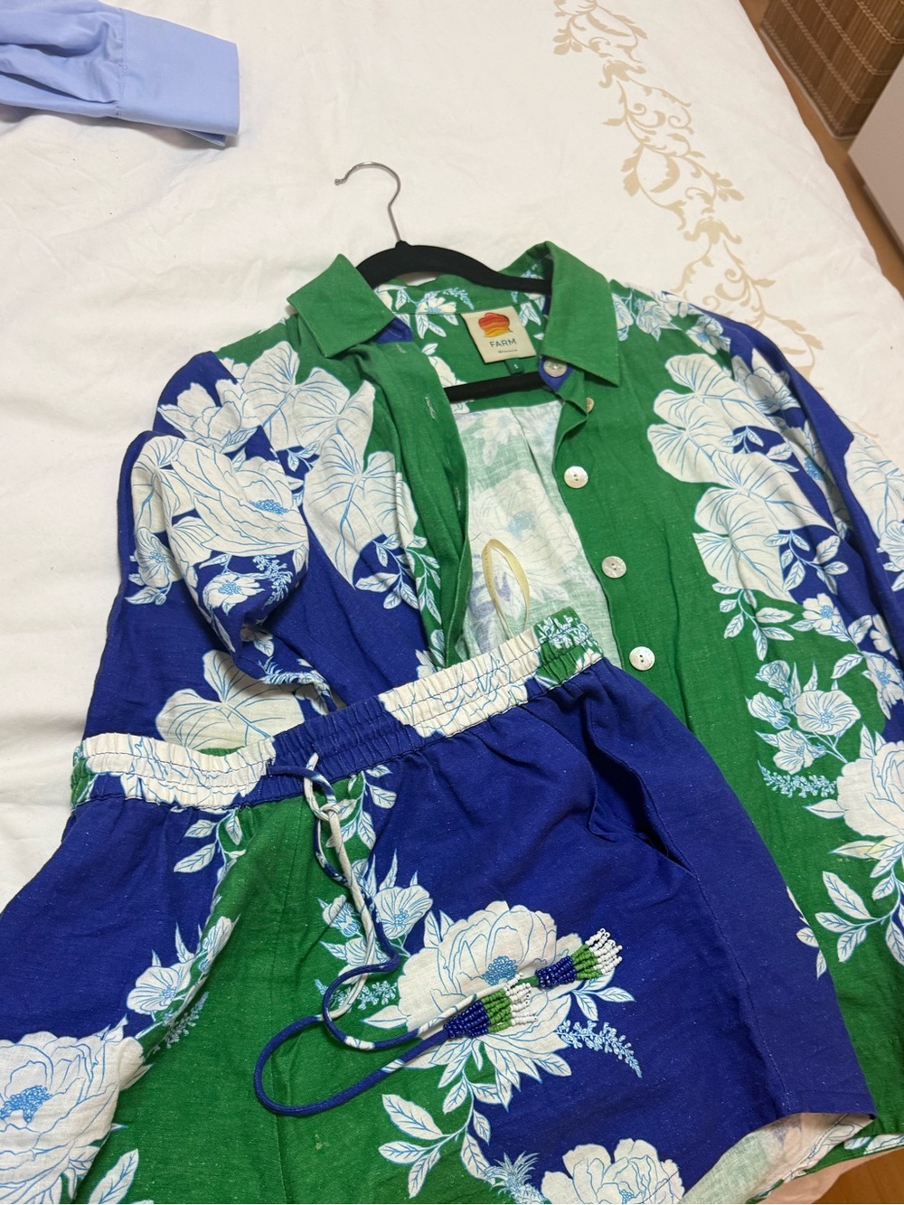 FARM Rio Blue and Green Floral Drawstring Shorts